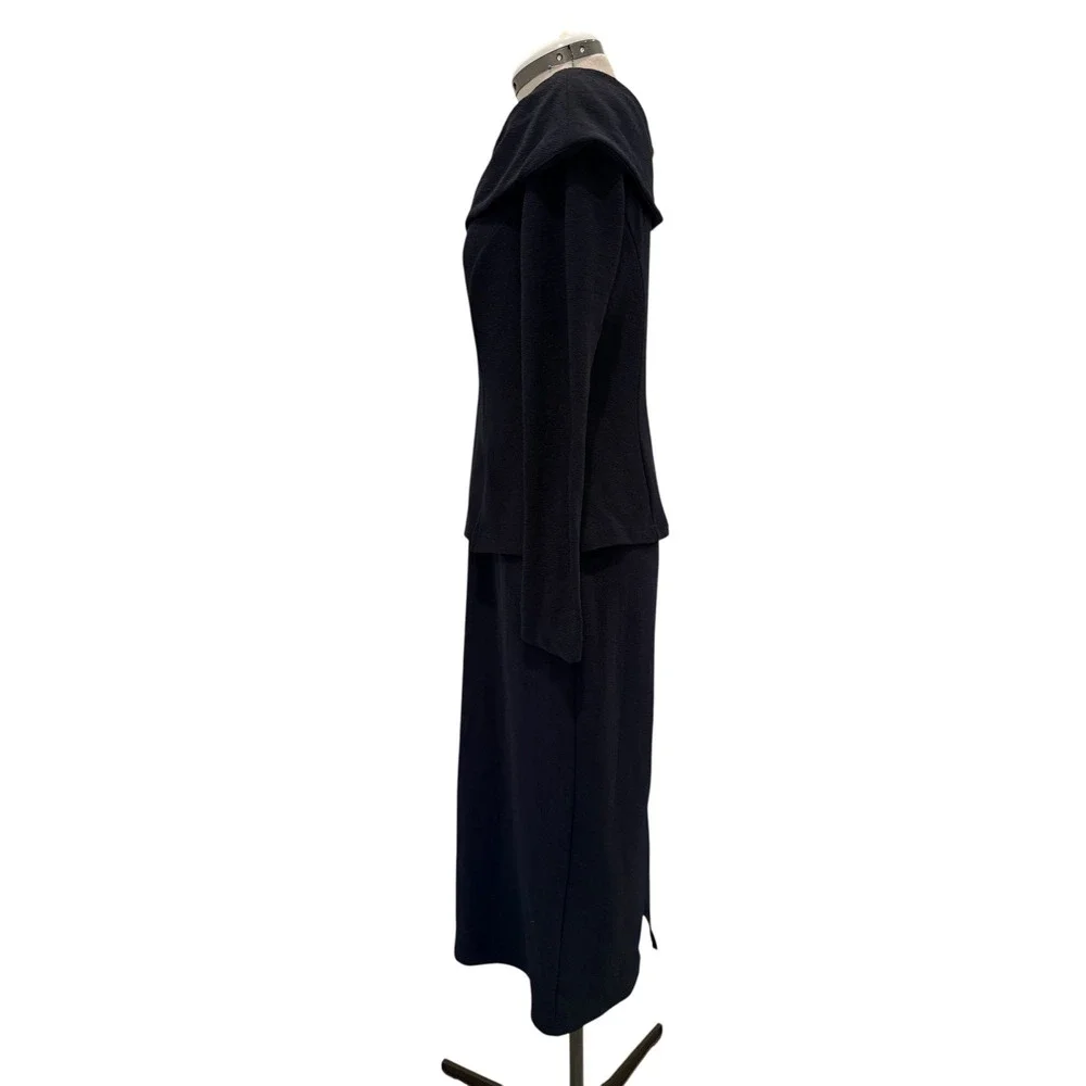 Nicole Studio New York VTG Navy Blue Portrait Collar Dress Size 10 Made in USA